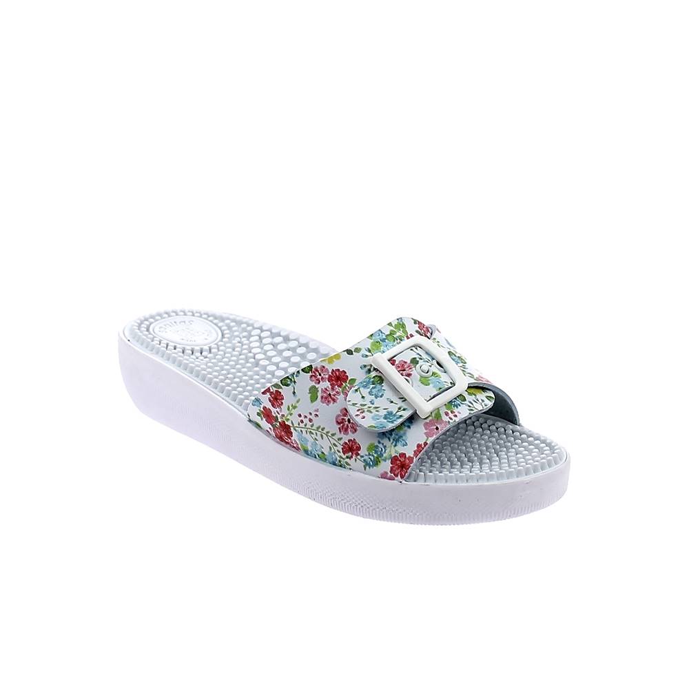 Art. 1019-6 - 1 buckle printed upper slipper for women with pegs massage insole
