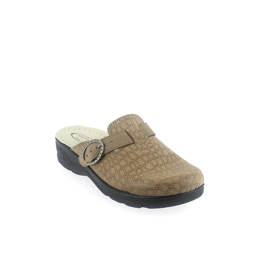 Art. 8533-10 Winter comfort  slipper for women. Printed suede leather upper. Padded leather insole.