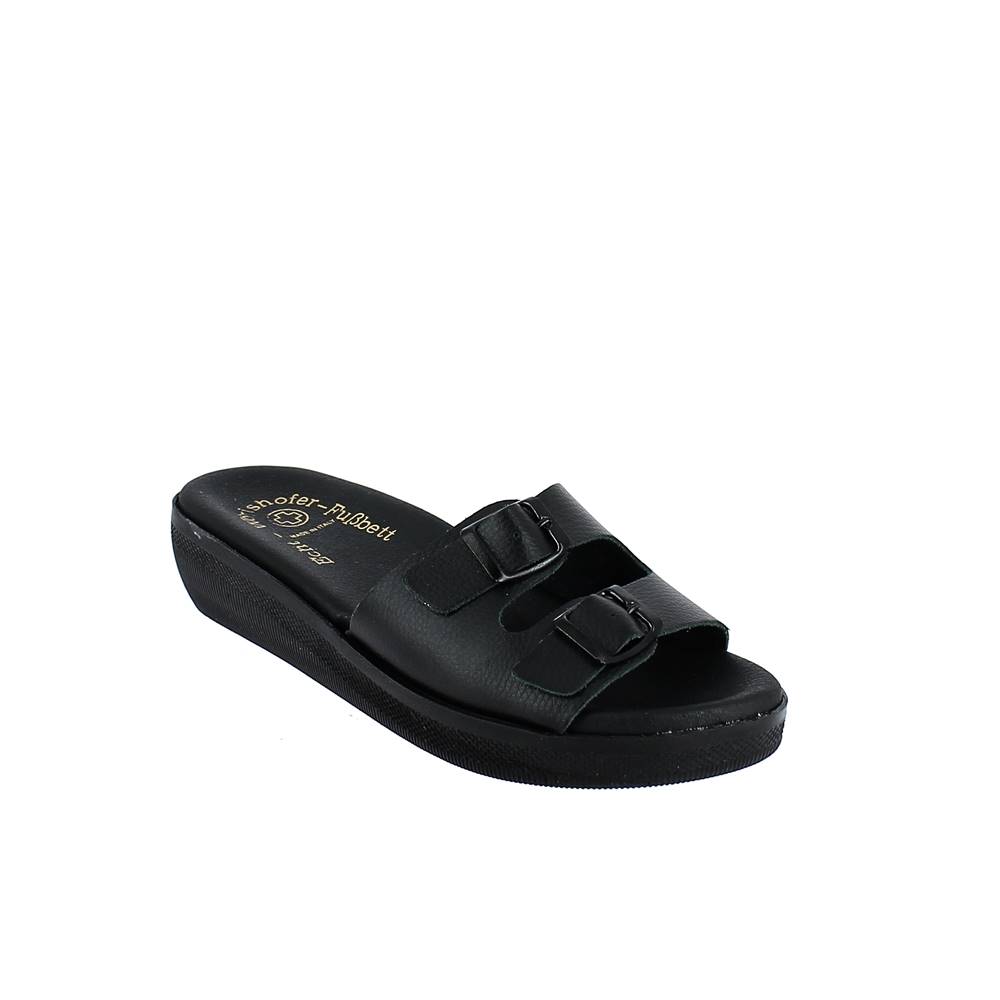 Art. 1025-11 - Ciabatta donna 2 fibbie. Tomaia VERA PELLE, fussbett anataomico "Worishofer"