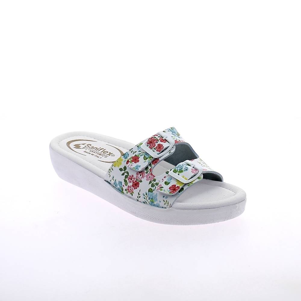 Art. 1029-2 - Ciabatta donna 2 fibbie con sottopiede imbottio. Tomaia fiorata