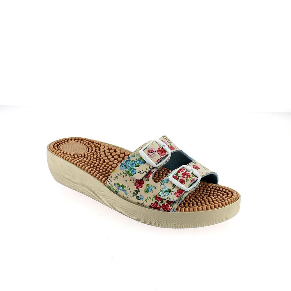 Art. 1029-6 Ciabatta estiva donna fiorata con sottopiede pioli