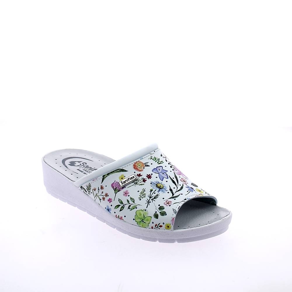 Art.3857-10. Ciabatta floreale aperta con salsicciotto e sottopiede imbottito. Calzata regolare