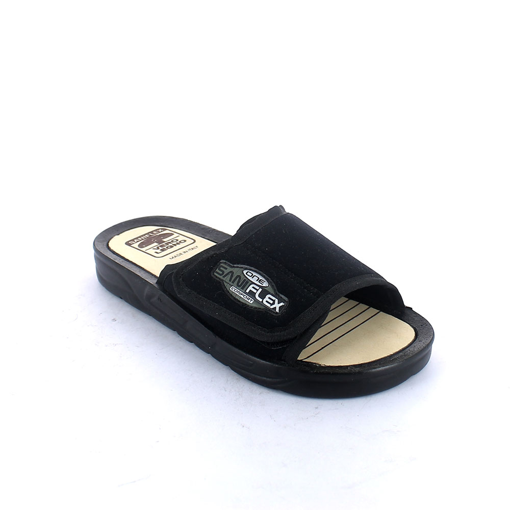 FASS 1851.1 Ciabatta Uomo Con Strappo E Sottopiede In Legno Nautico – Leggera E Lavabile (Nero, 42)