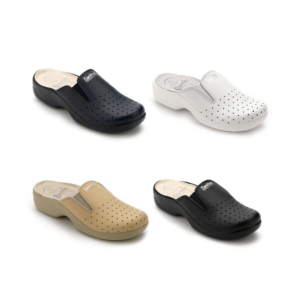 Sabots Médicaux Saniflex 851-1 En Cuir Véritable - Femme - Confort Antidérapant Toute La Journée