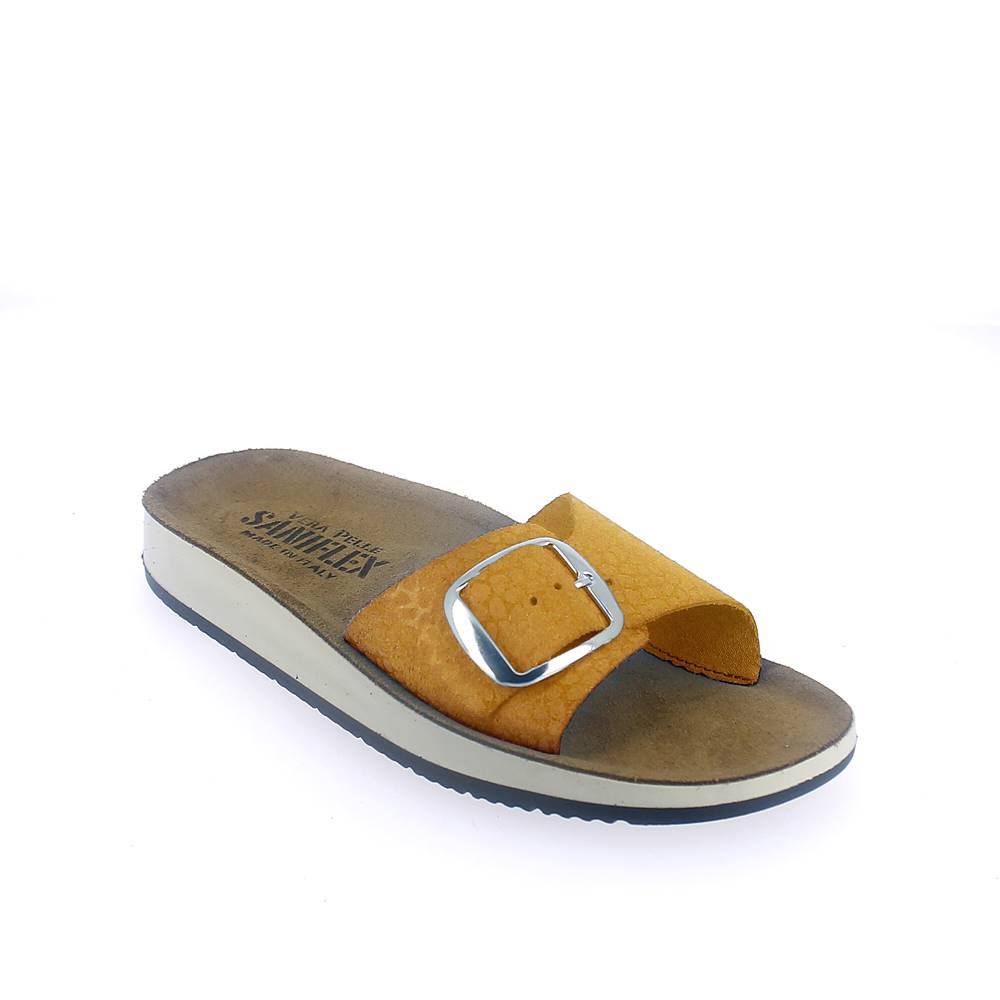 Art. 7134-1.  Ciabatta estivo donna. 1 fibbia. Sottopiede pelle scamosciata con imbottitura.