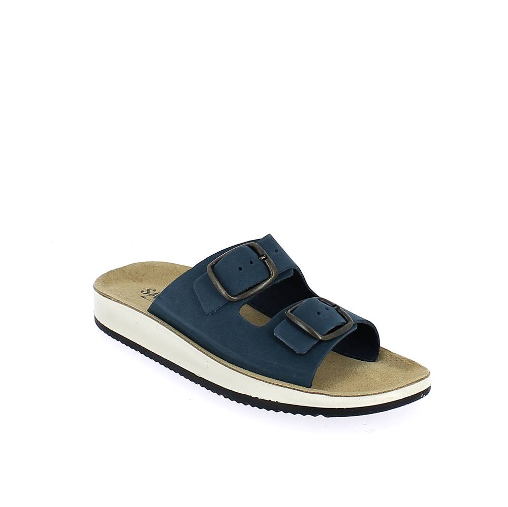 Art. 7204-1.  Ciabatta estivo donna. 2 fibbie. Sottopiede pelle scamosciata con imbottitura.