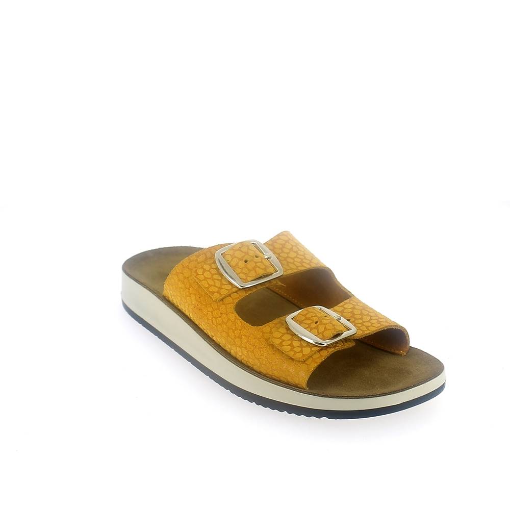 Art. 7234/1 - Ciabatta estivo donna in crosta stampata, con fibbie. Calzata comoda Art. 7234/1 - Ciabatta estivo donna in crosta stampata, con fibbie. Calzata comoda