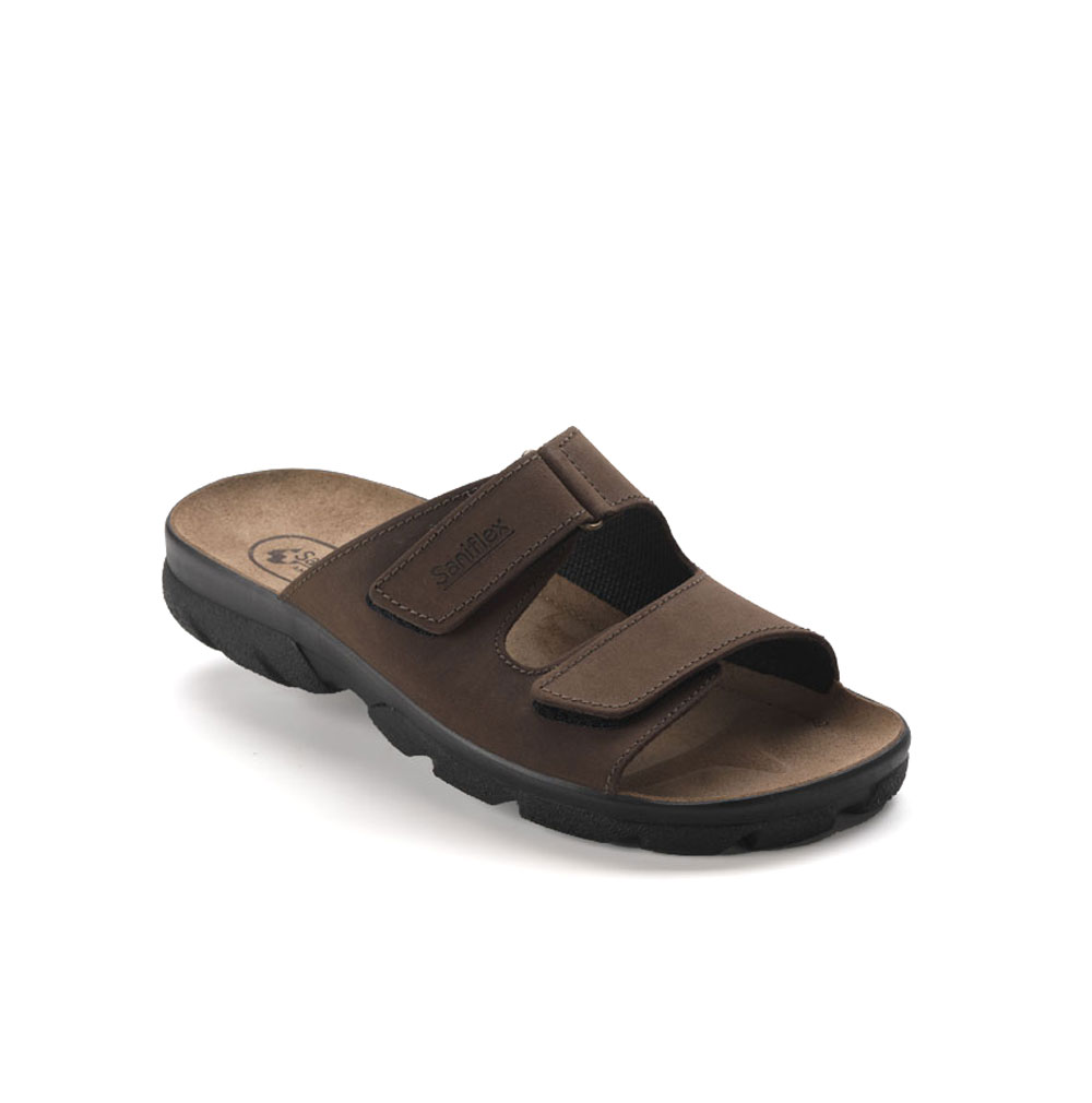 Art. 701 Ciabatta estiva uomo con fibbie, in vera pelle. Sottopiede in  pelle, Ciabatte estive