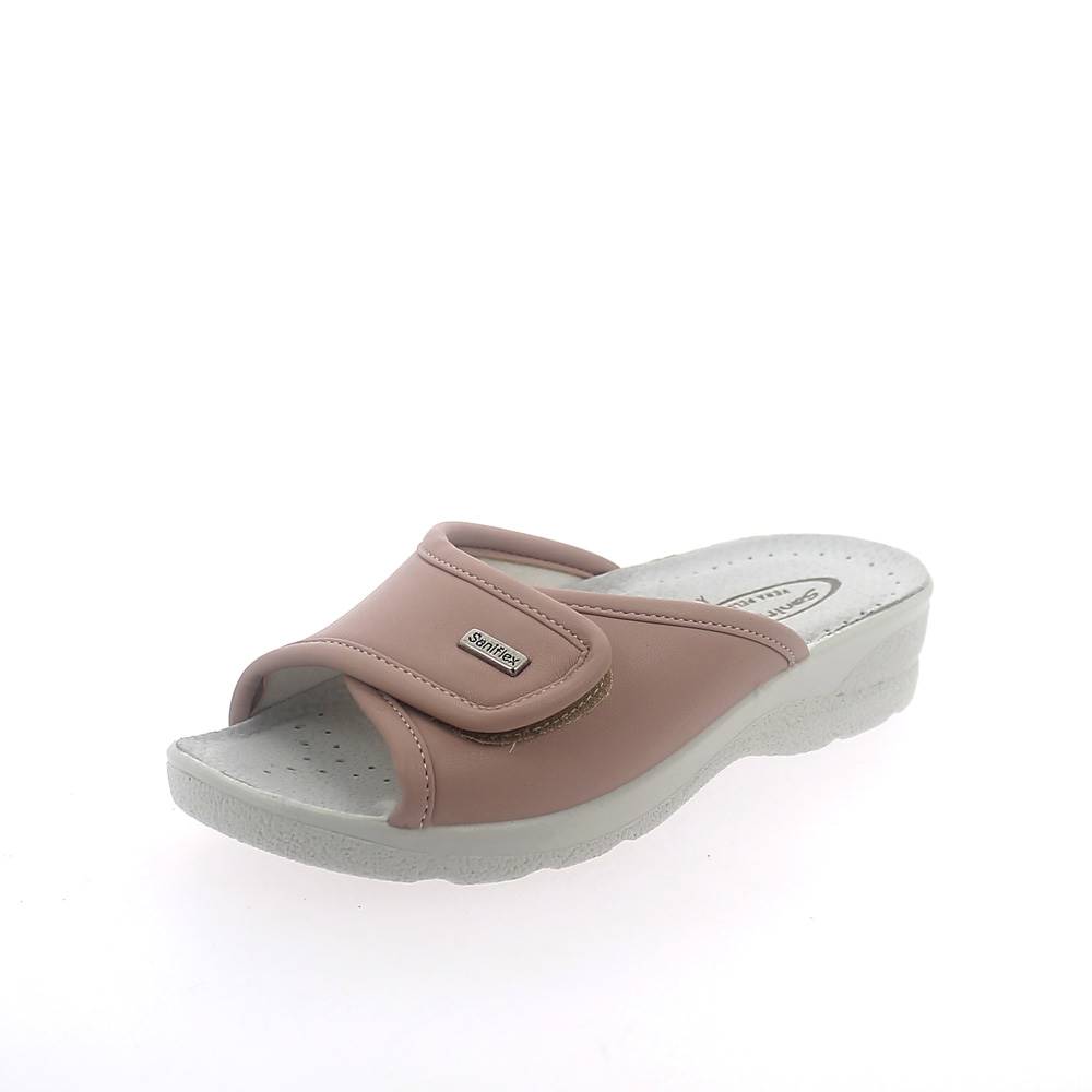 Open toe medical slipper for woman with stretch upper and velcro fastener