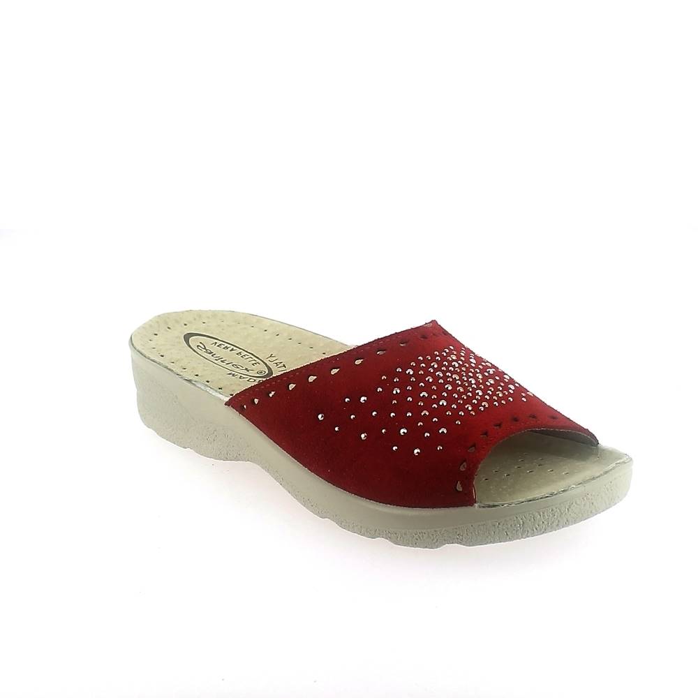 Art. 81709-10. Summer comfort mule for women. Leather upper with rhinestones. Padded insole. Wide Fit.