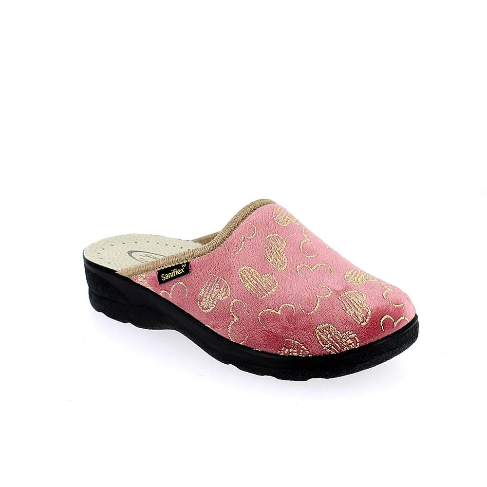 Art. 8312-10 Ciabatta inverno donna. Tomaia velluto ricamato. Fodera lana. Sottopiede pelle imbottito