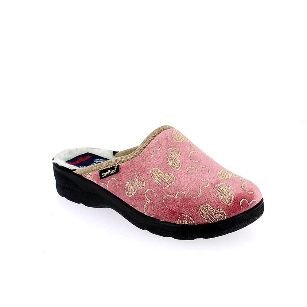 Art. 8312-4 Ciabatta inverno donna. Tomaia velluto ricamato. Fodera e sottopiede lana.
