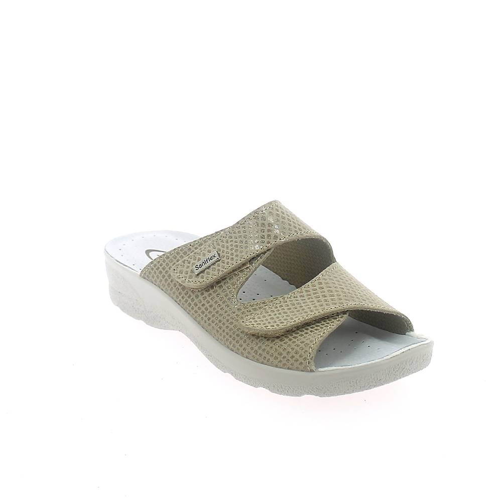 Art. 83212-10.  Ciabatta estiva donna. 2 velcri. Sottopiede crostina.  Calzata larga