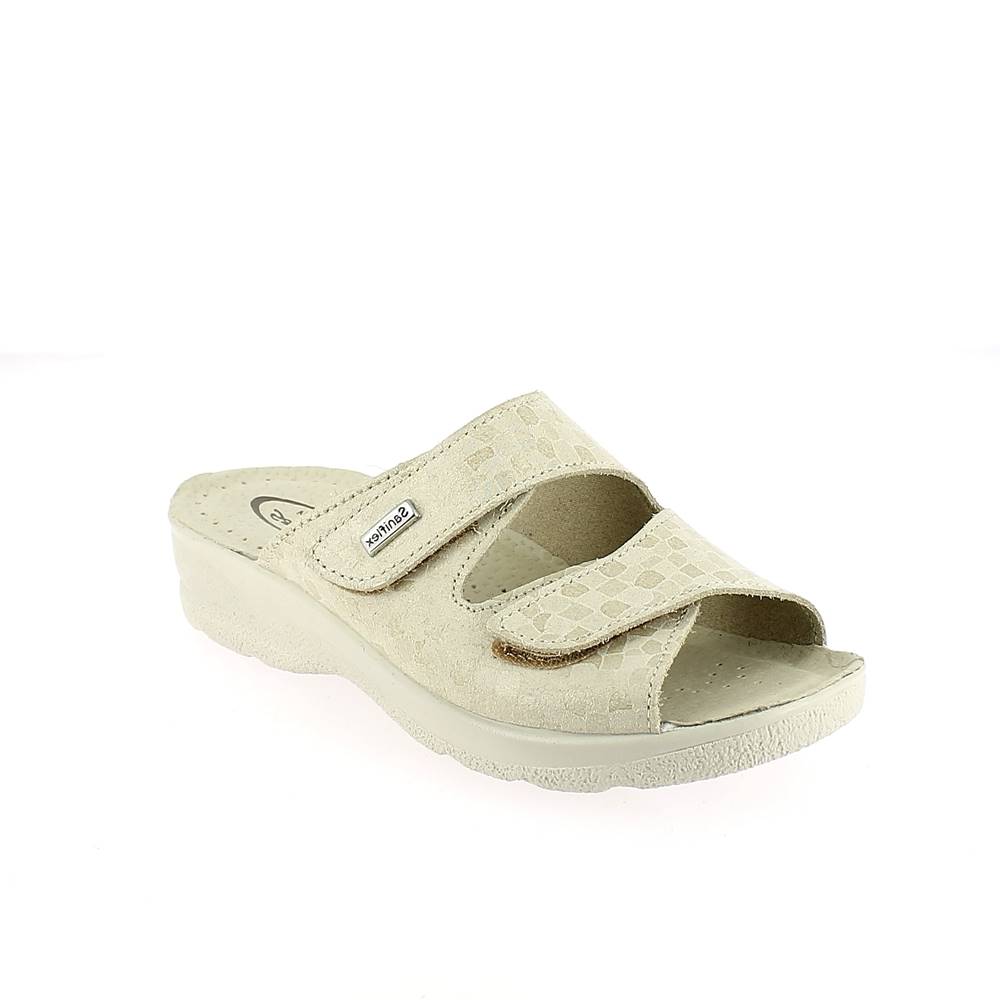 Art. 83244-10.  Ciabatta estivo donna. 2 velcri. Sottopiede imbottito.  Calzata larga