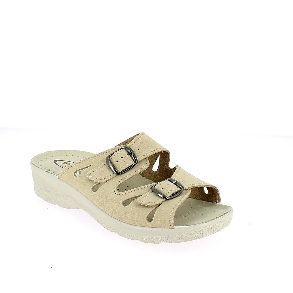 Art. 83303-10.  Ciabatta estivo donna. 2 fibbie. Sottopiede imbottito.  Calzata larga