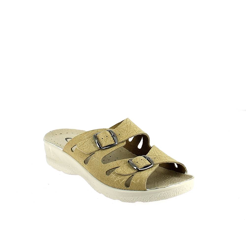 Art. 83337-10.  Ciabatta estivo donna. 2 fibbie. Sottopiede imbottito.  Calzata larga