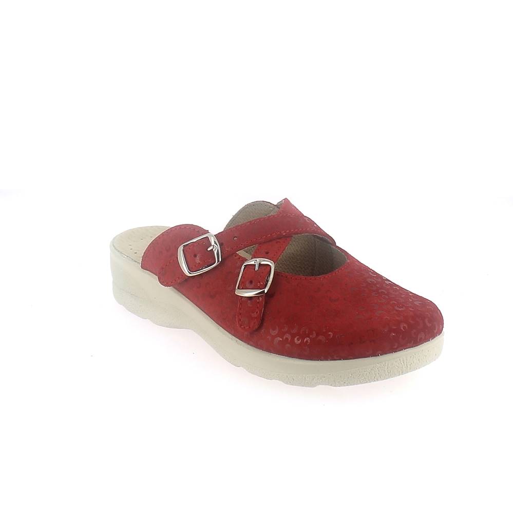 Art. 84127-10.  Ciabatta donna chiusa,2 fibbie. Sottopiede imbottito.  Calzata larga