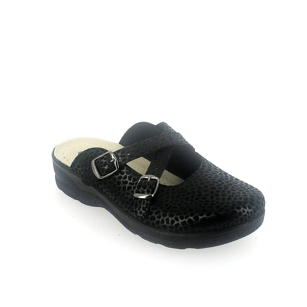 Art.84134-10. Mule for women with crossed strap with buckles and padded insole. Wide fit
