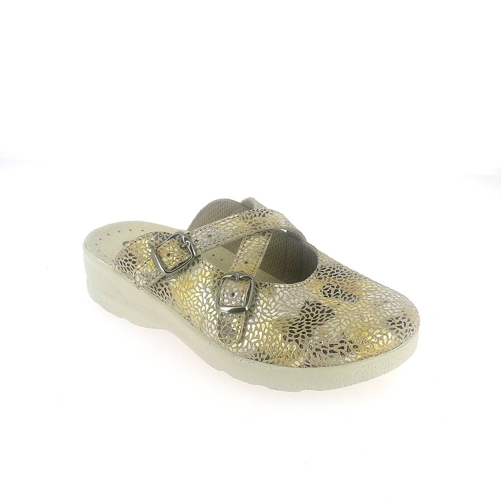 Art. 84135-10.  Ciabatta donna chiusa,2 fibbie. Sottopiede imbottito.  Calzata larga