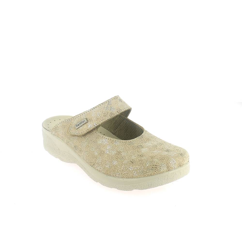 Art. 84425-10.  Ciabatta donna chiusa con velcro. Sottopiede imbottito.  Calzata larga