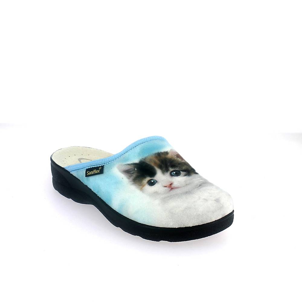 Art. 8744/10 - Ciabatta invernale donna. Velluto stampato con suola iniettata - made in italy 