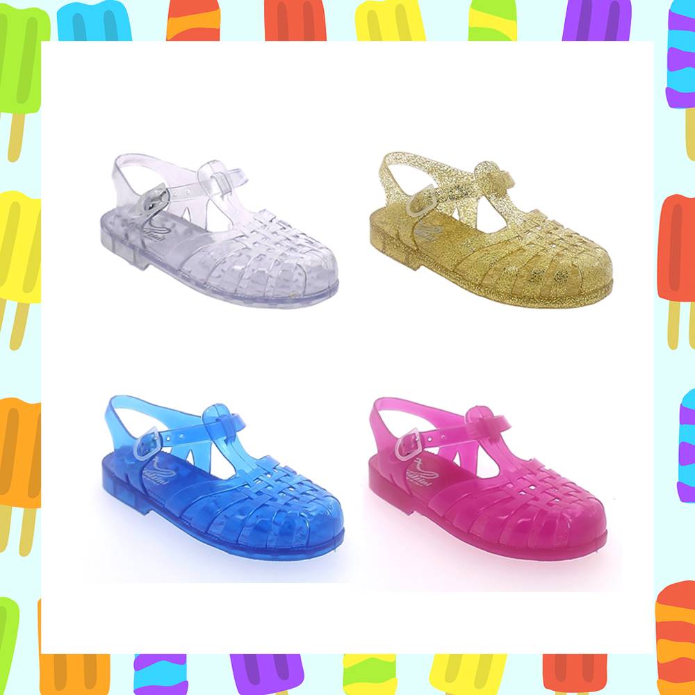 Art. 86.8 Solid colour pvc sandal with bright finish, for kids. Made iln Italy.