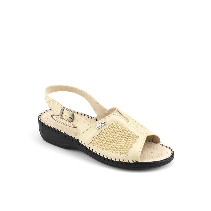 Sandalo cucito a mano da donna, con tomaia elasticizzata Sandalo cucito a mano da donna, con tomaia elasticizzata