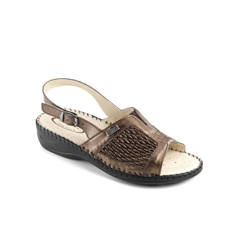 Sandalo cucito a mano da donna, con tomaia elasticizzata Sandalo cucito a mano da donna, con tomaia elasticizzata